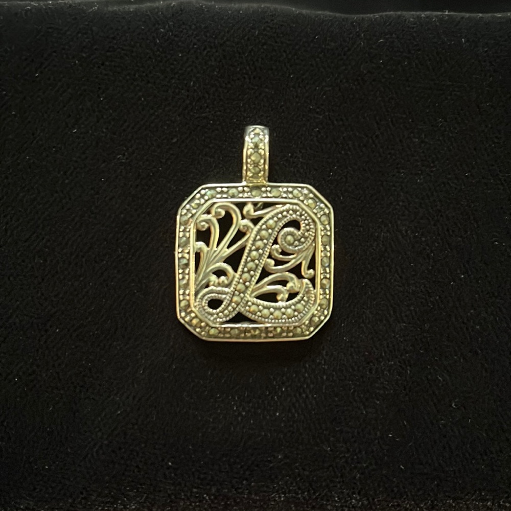 Vintage letter “L” Sterling and marcasite pendant